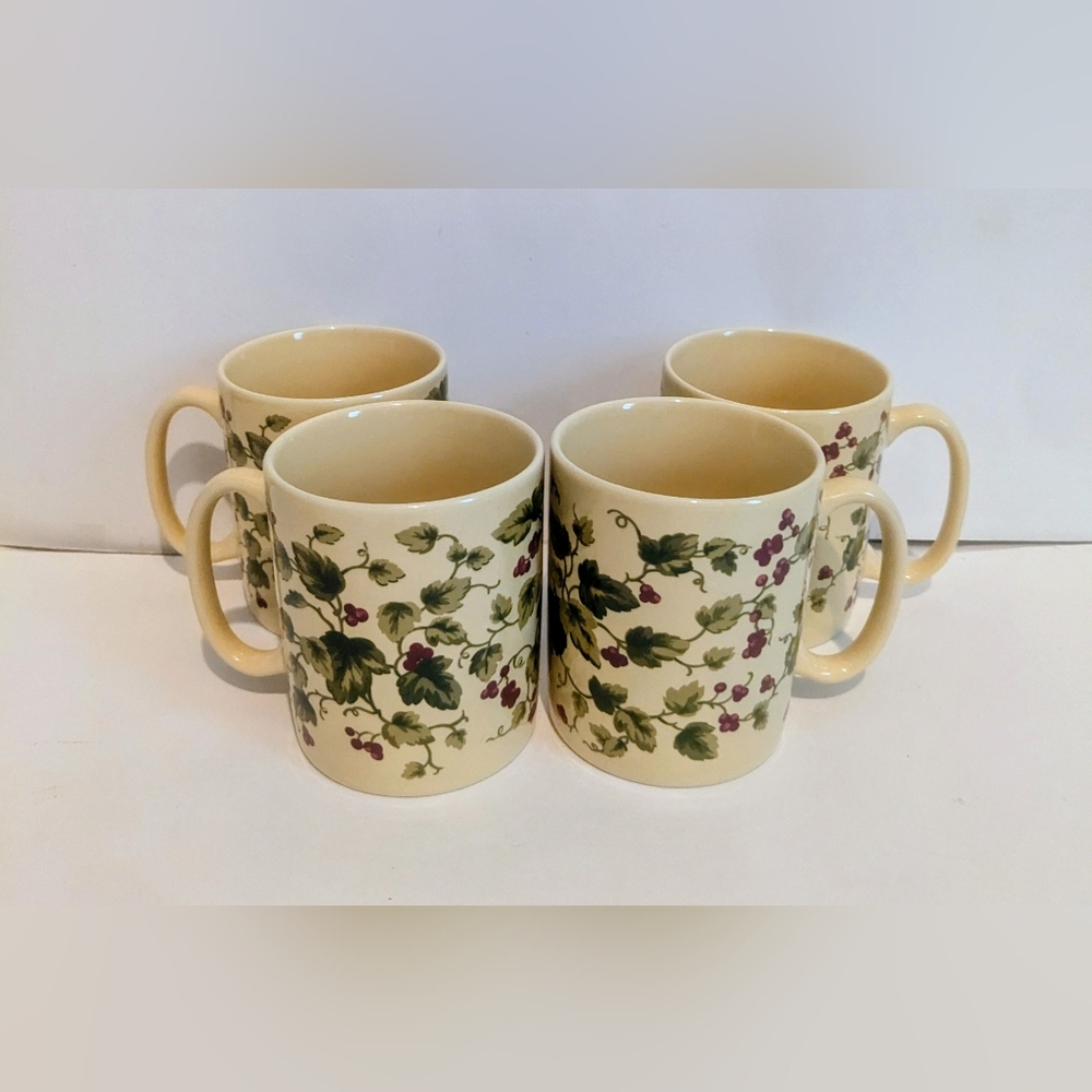 Waverly Garden Room Coffee Tea Mugs, Grapes & Vines 14 oz Cup, Poland Set Of 4